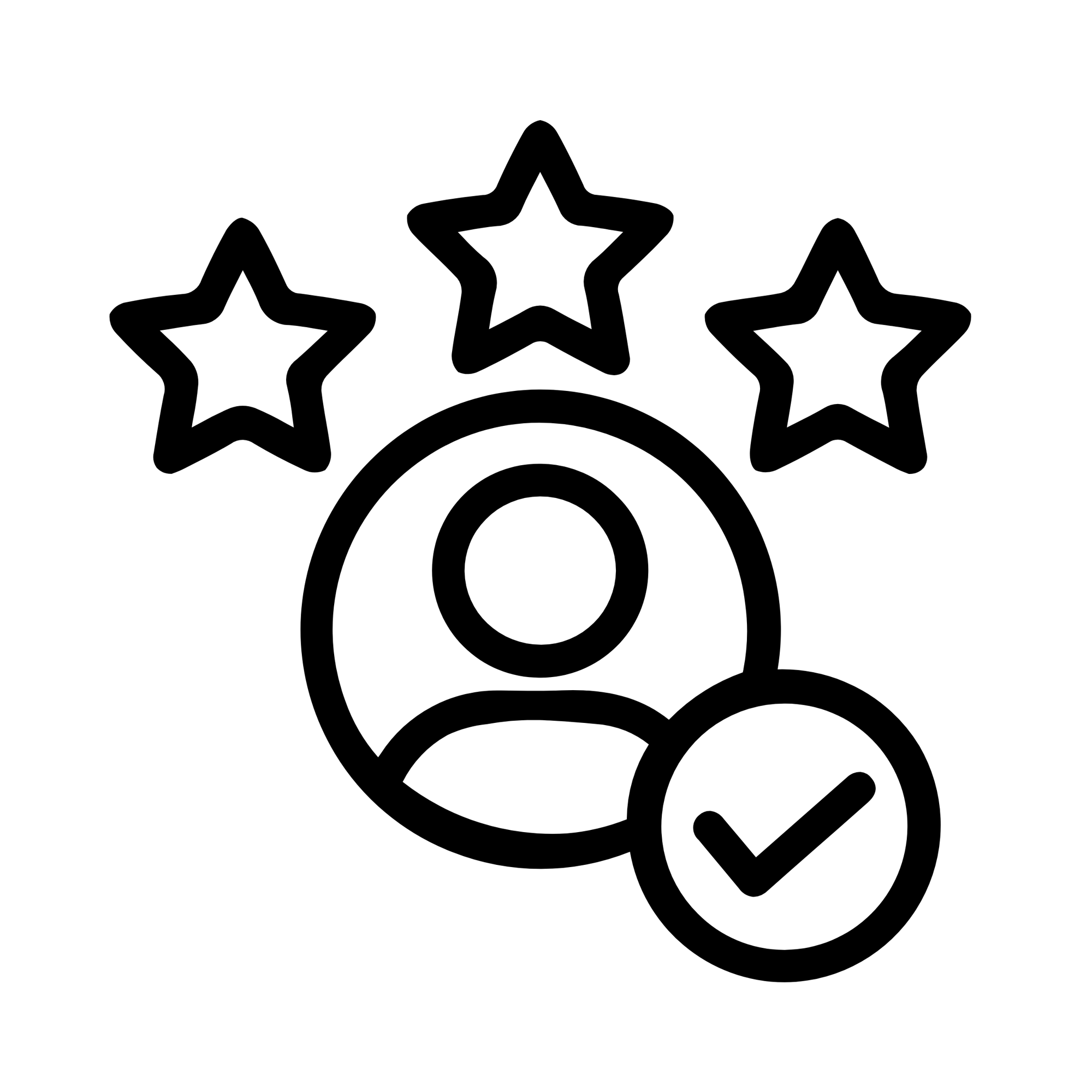 Excellence icon - an icon showing a person surrounded by stars and a tick for high quality. 