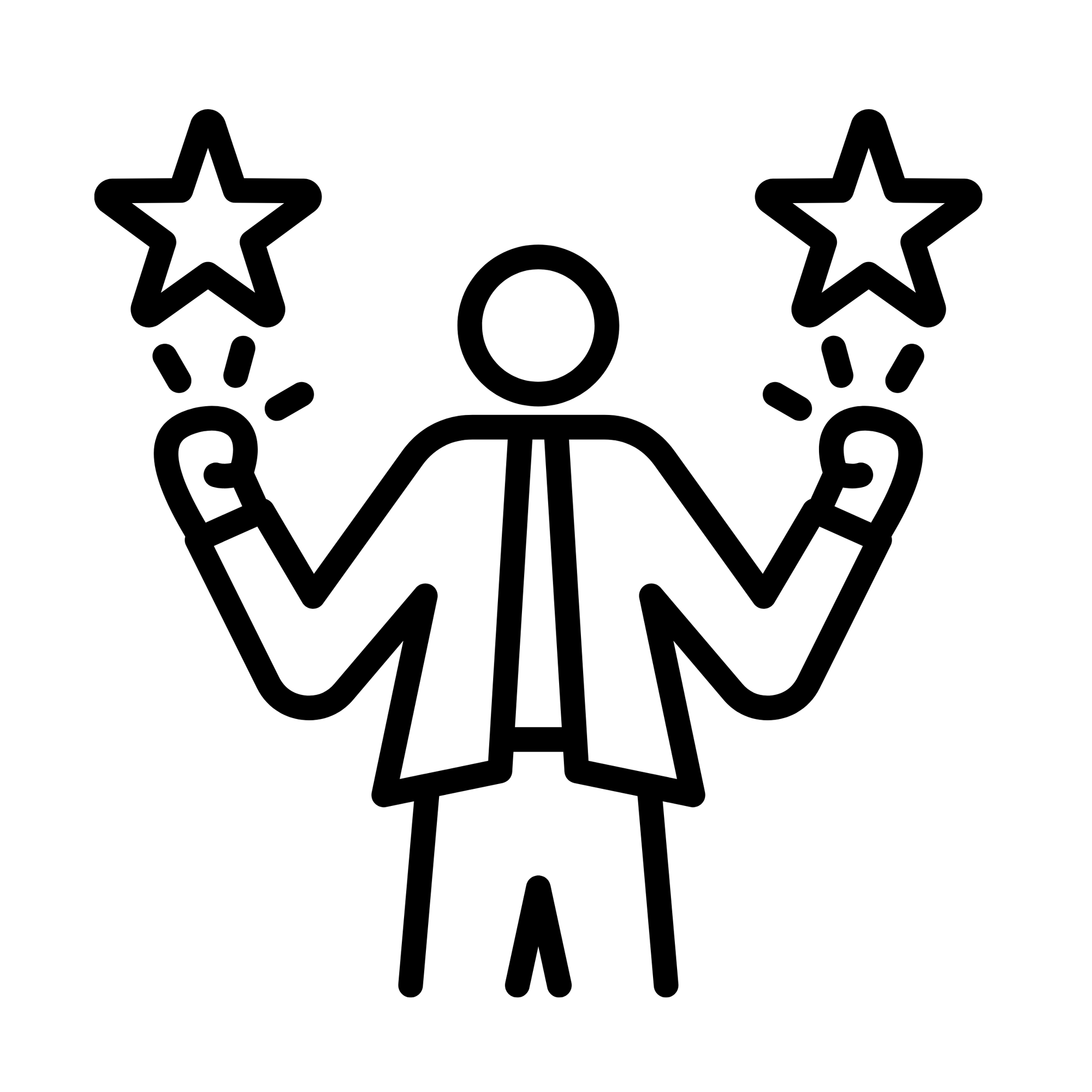 Empowerment icon - An icon showing someone pumping their fists towards the sky with stars above their hands. 