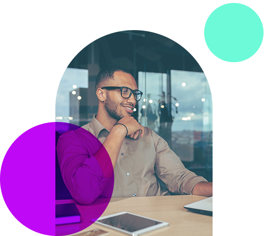 Man working with multiple devices using multi-cloud 